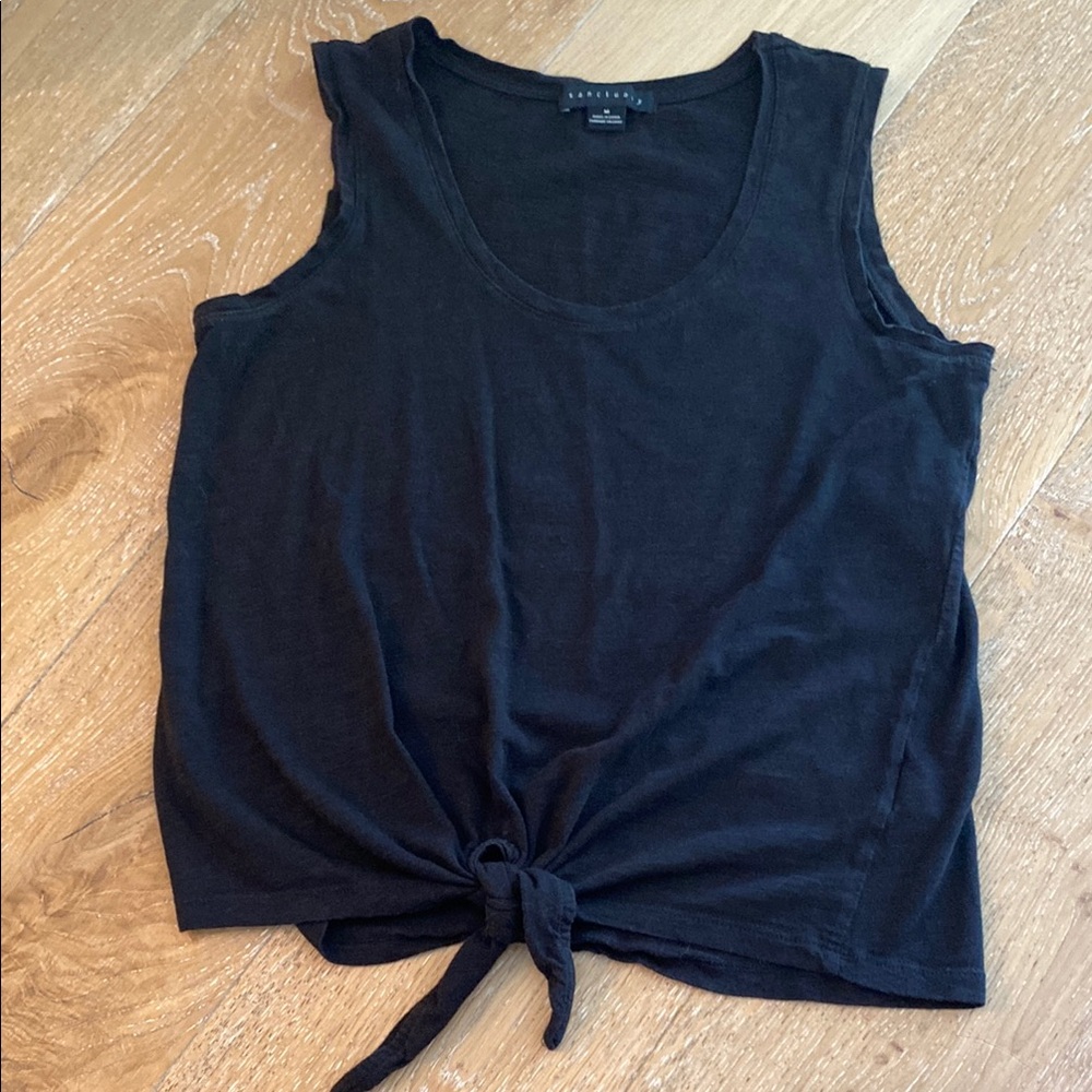 SANCTUARY (M) lightweight tie front tank, black